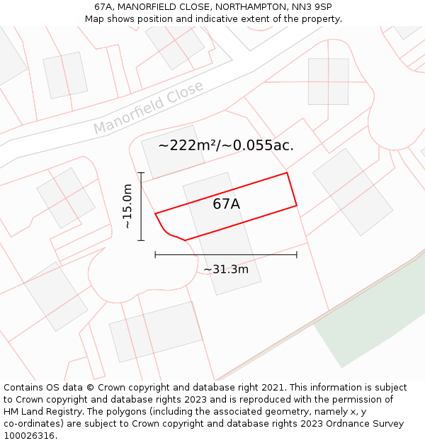 67A, MANORFIELD CLOSE, NORTHAMPTON, NN3 9SP: Plot and title map