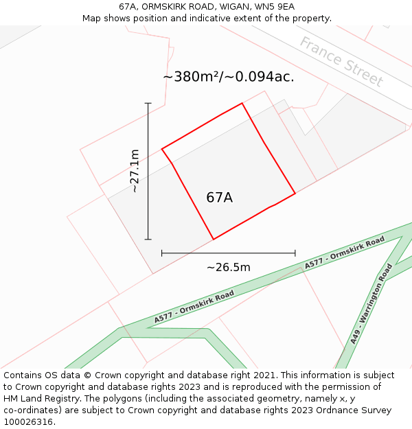 67A, ORMSKIRK ROAD, WIGAN, WN5 9EA: Plot and title map