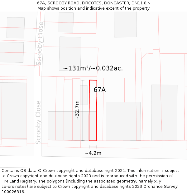 67A, SCROOBY ROAD, BIRCOTES, DONCASTER, DN11 8JN: Plot and title map