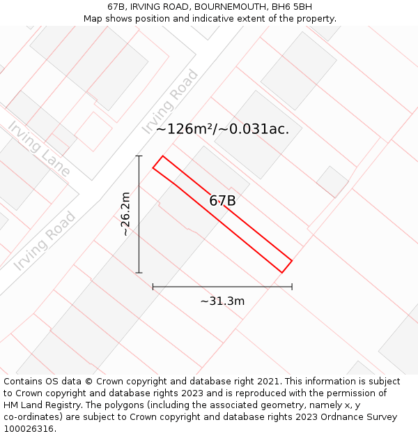 67B, IRVING ROAD, BOURNEMOUTH, BH6 5BH: Plot and title map