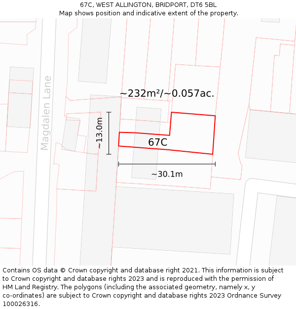 67C, WEST ALLINGTON, BRIDPORT, DT6 5BL: Plot and title map