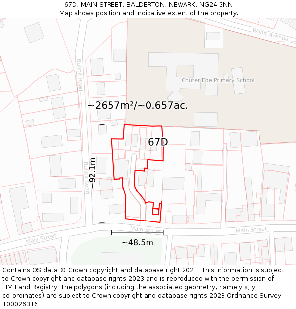 67D, MAIN STREET, BALDERTON, NEWARK, NG24 3NN: Plot and title map