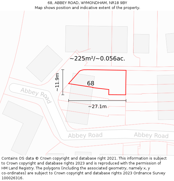 68, ABBEY ROAD, WYMONDHAM, NR18 9BY: Plot and title map