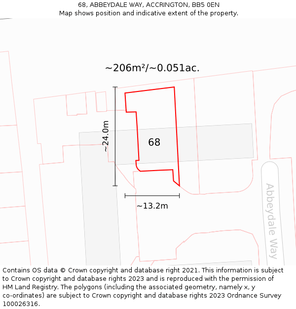 68, ABBEYDALE WAY, ACCRINGTON, BB5 0EN: Plot and title map