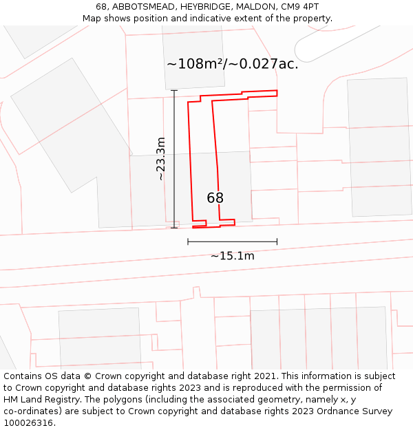 68, ABBOTSMEAD, HEYBRIDGE, MALDON, CM9 4PT: Plot and title map