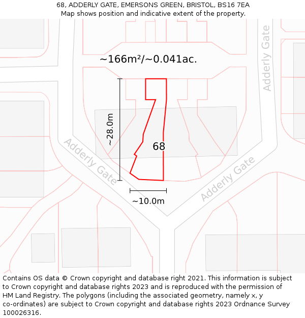 68, ADDERLY GATE, EMERSONS GREEN, BRISTOL, BS16 7EA: Plot and title map