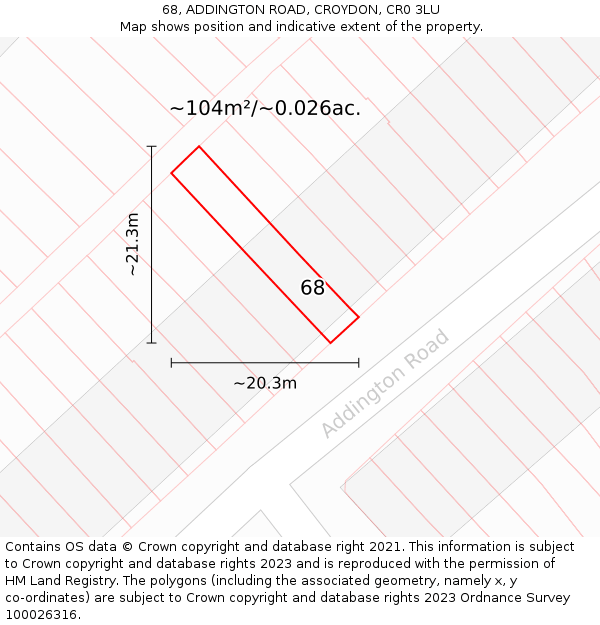 68, ADDINGTON ROAD, CROYDON, CR0 3LU: Plot and title map