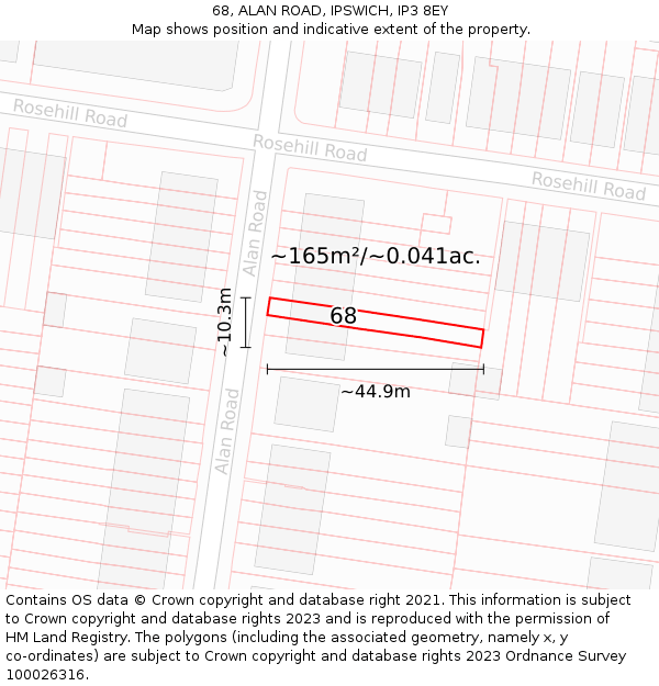 68, ALAN ROAD, IPSWICH, IP3 8EY: Plot and title map