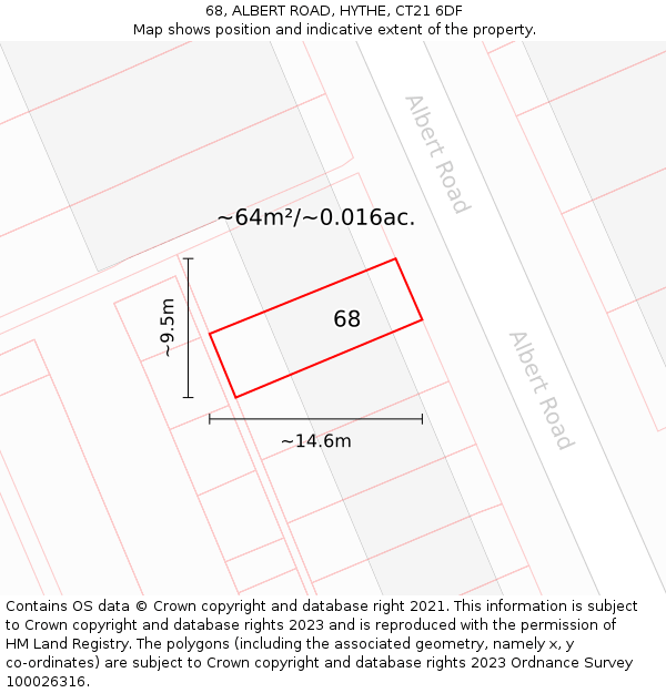 68, ALBERT ROAD, HYTHE, CT21 6DF: Plot and title map