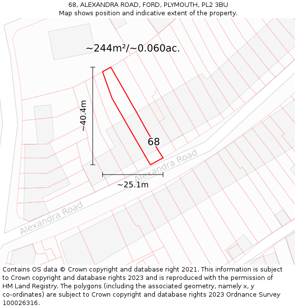 68, ALEXANDRA ROAD, FORD, PLYMOUTH, PL2 3BU: Plot and title map