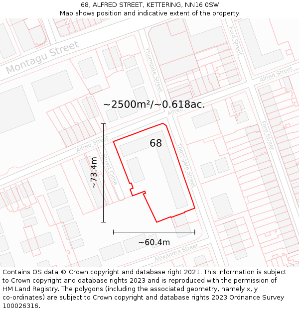 68, ALFRED STREET, KETTERING, NN16 0SW: Plot and title map