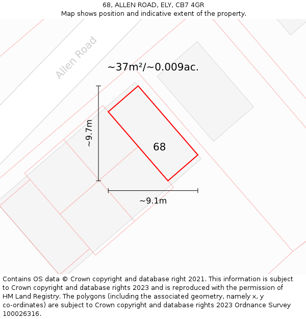 68, ALLEN ROAD, ELY, CB7 4GR: Plot and title map