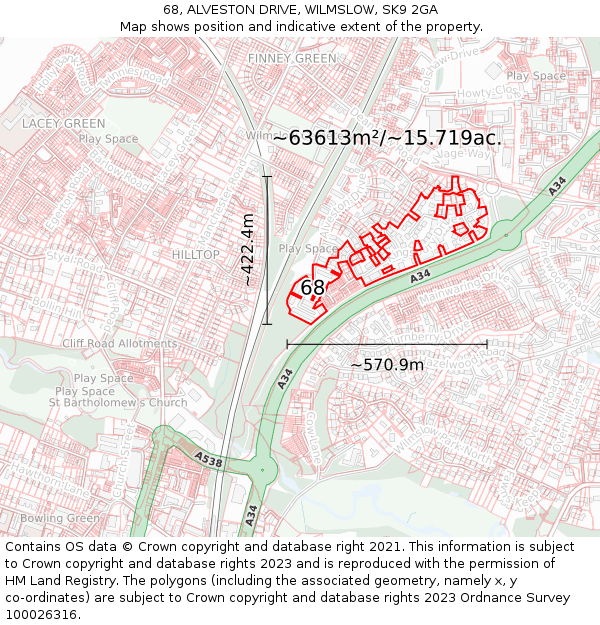68, ALVESTON DRIVE, WILMSLOW, SK9 2GA: Plot and title map