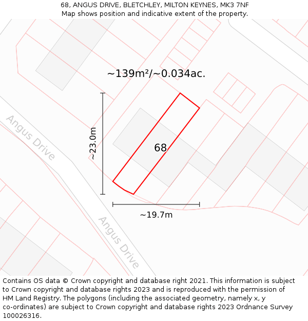 68, ANGUS DRIVE, BLETCHLEY, MILTON KEYNES, MK3 7NF: Plot and title map