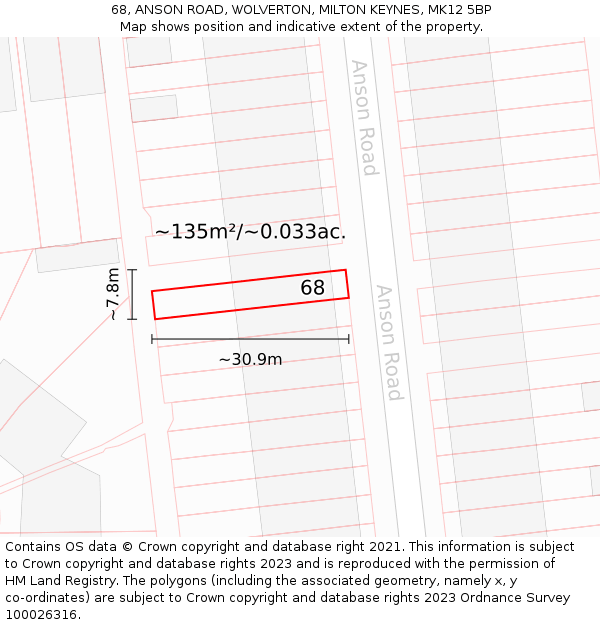 68, ANSON ROAD, WOLVERTON, MILTON KEYNES, MK12 5BP: Plot and title map
