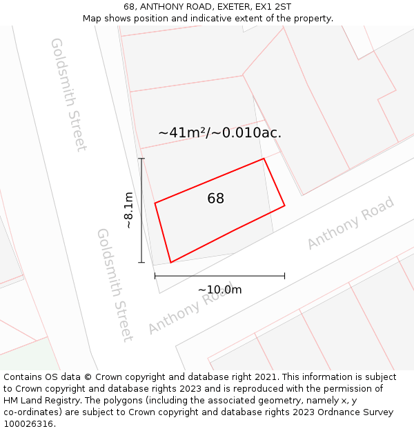 68, ANTHONY ROAD, EXETER, EX1 2ST: Plot and title map