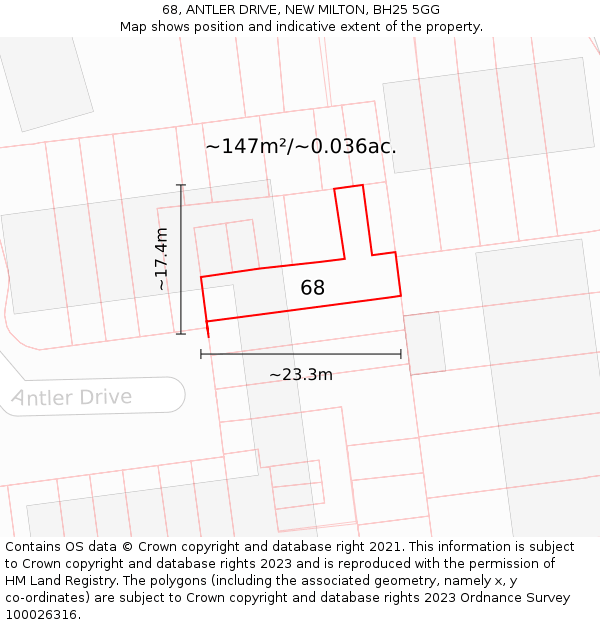 68, ANTLER DRIVE, NEW MILTON, BH25 5GG: Plot and title map