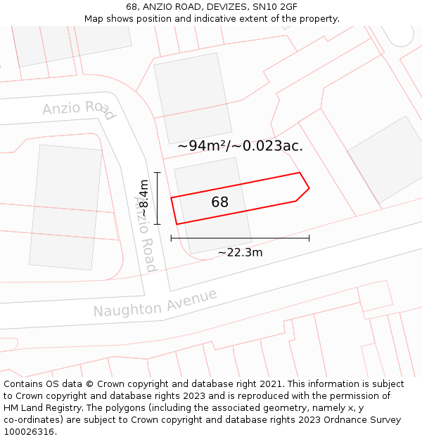 68, ANZIO ROAD, DEVIZES, SN10 2GF: Plot and title map