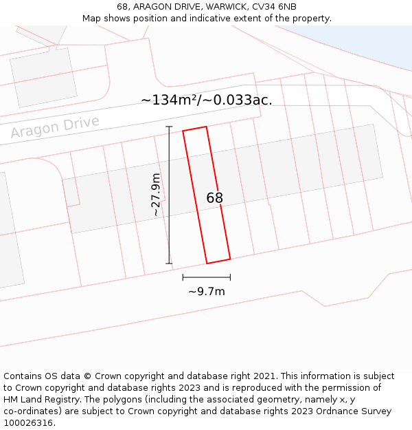 68, ARAGON DRIVE, WARWICK, CV34 6NB: Plot and title map