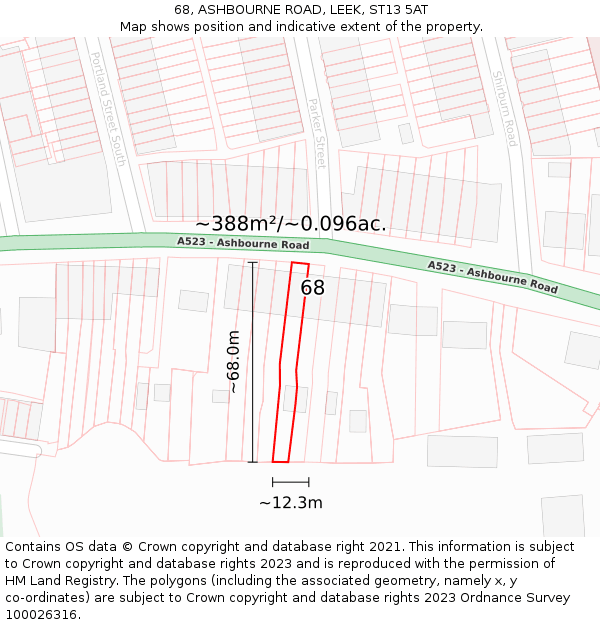 68, ASHBOURNE ROAD, LEEK, ST13 5AT: Plot and title map