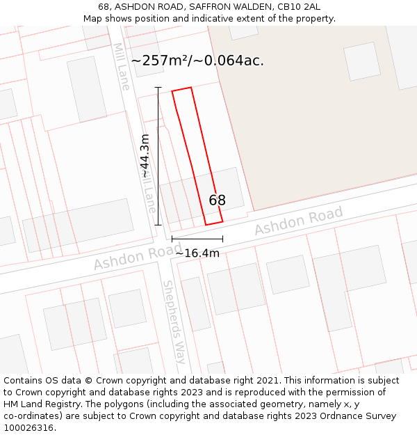 68, ASHDON ROAD, SAFFRON WALDEN, CB10 2AL: Plot and title map