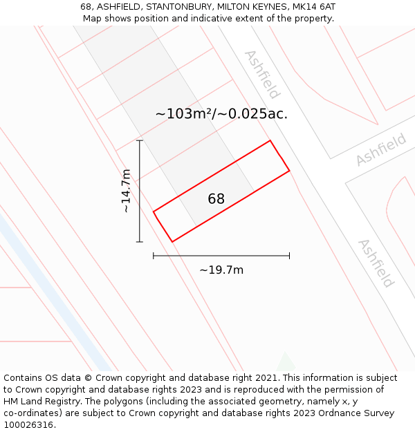 68, ASHFIELD, STANTONBURY, MILTON KEYNES, MK14 6AT: Plot and title map