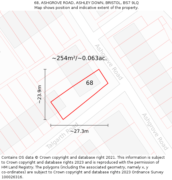 68, ASHGROVE ROAD, ASHLEY DOWN, BRISTOL, BS7 9LQ: Plot and title map
