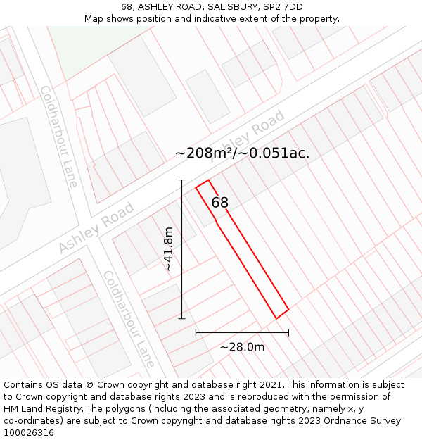 68, ASHLEY ROAD, SALISBURY, SP2 7DD: Plot and title map