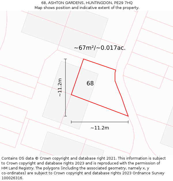 68, ASHTON GARDENS, HUNTINGDON, PE29 7HQ: Plot and title map