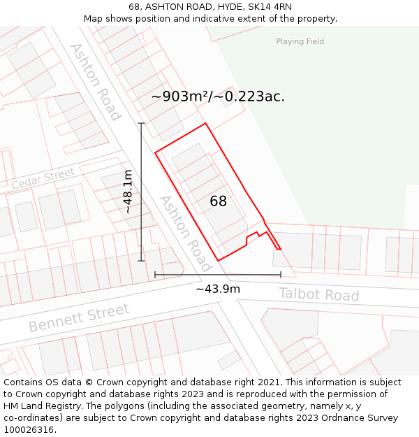68, ASHTON ROAD, HYDE, SK14 4RN: Plot and title map