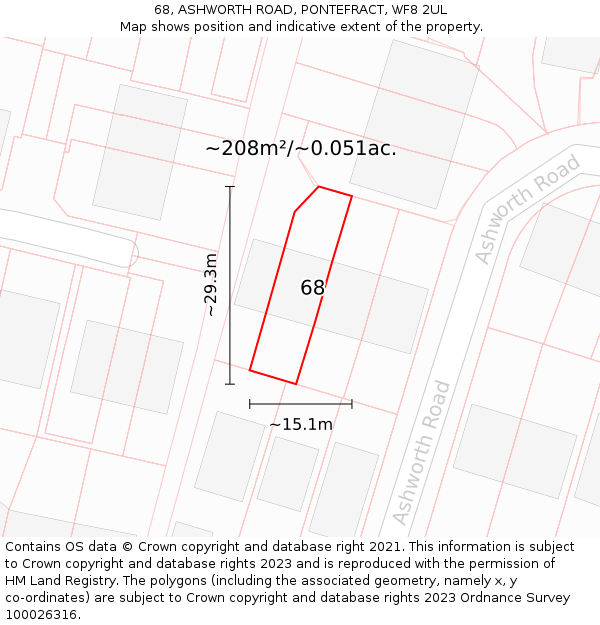 68, ASHWORTH ROAD, PONTEFRACT, WF8 2UL: Plot and title map
