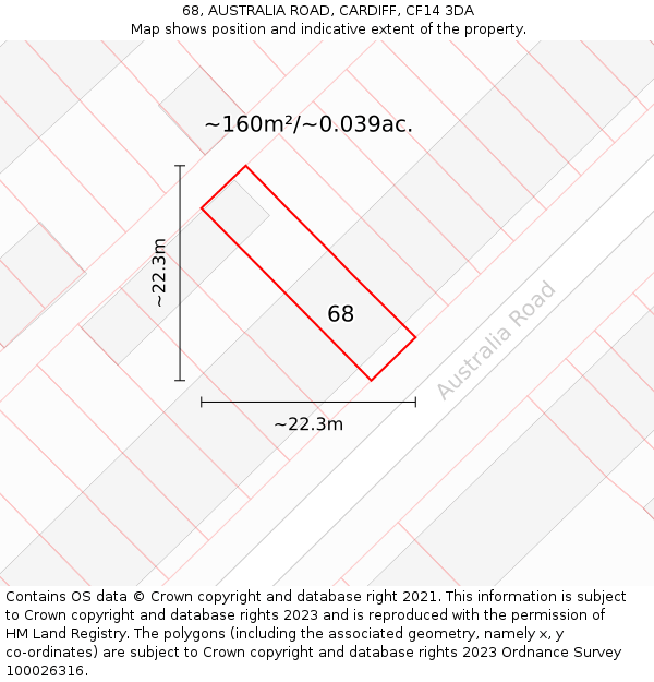 68, AUSTRALIA ROAD, CARDIFF, CF14 3DA: Plot and title map