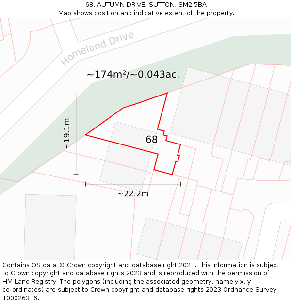 68, AUTUMN DRIVE, SUTTON, SM2 5BA: Plot and title map