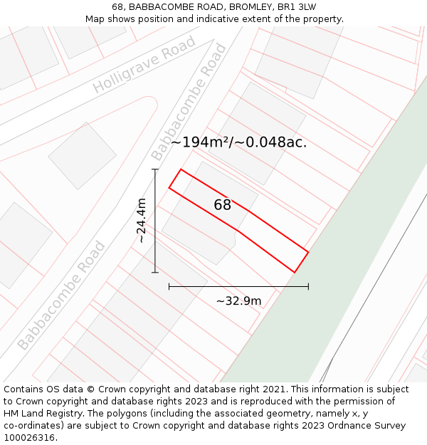 68, BABBACOMBE ROAD, BROMLEY, BR1 3LW: Plot and title map
