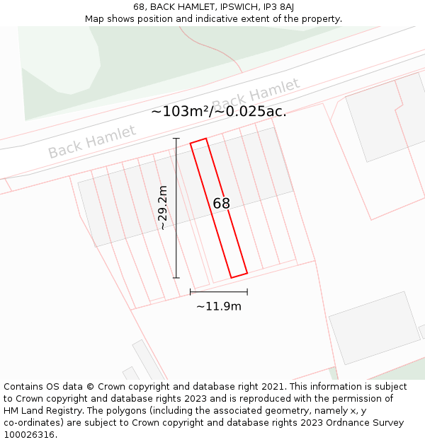 68, BACK HAMLET, IPSWICH, IP3 8AJ: Plot and title map