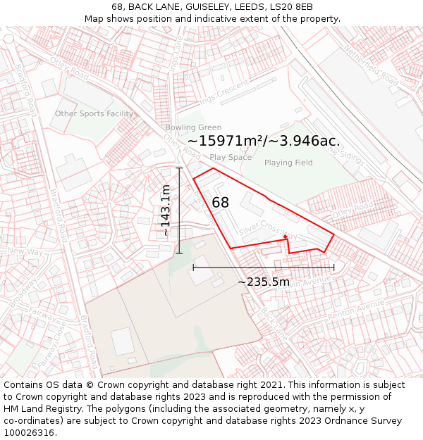 68, BACK LANE, GUISELEY, LEEDS, LS20 8EB: Plot and title map