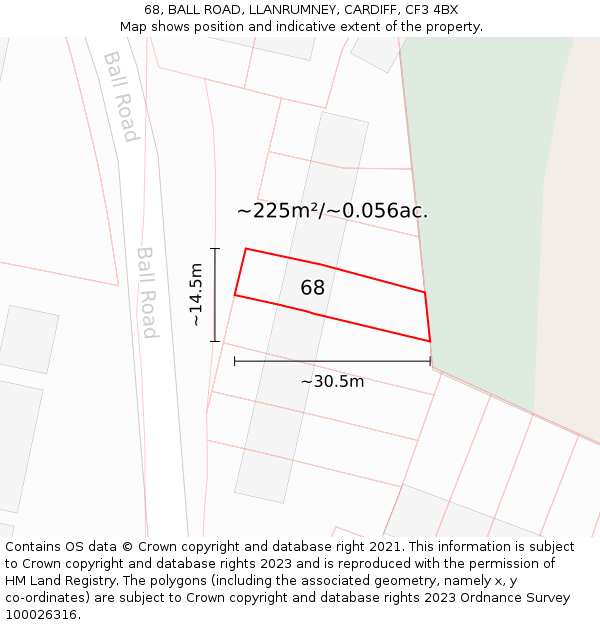 68, BALL ROAD, LLANRUMNEY, CARDIFF, CF3 4BX: Plot and title map