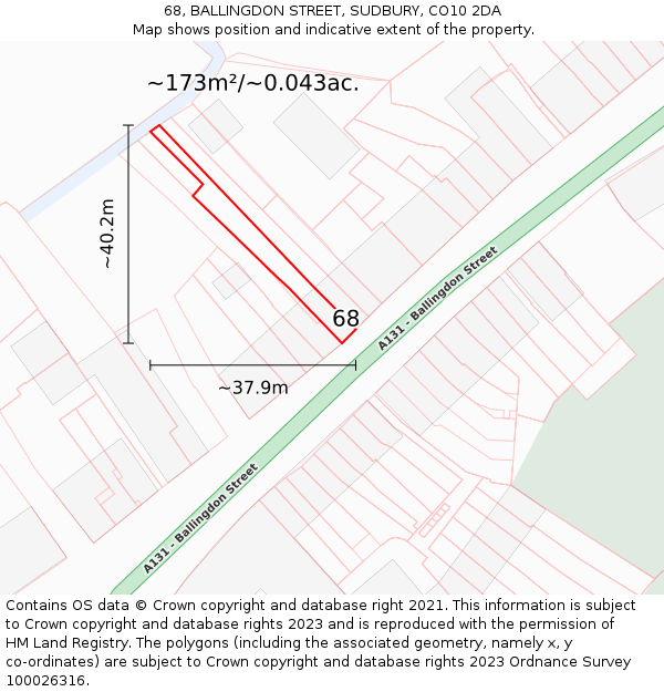 68, BALLINGDON STREET, SUDBURY, CO10 2DA: Plot and title map