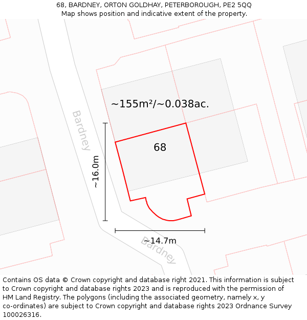 68, BARDNEY, ORTON GOLDHAY, PETERBOROUGH, PE2 5QQ: Plot and title map