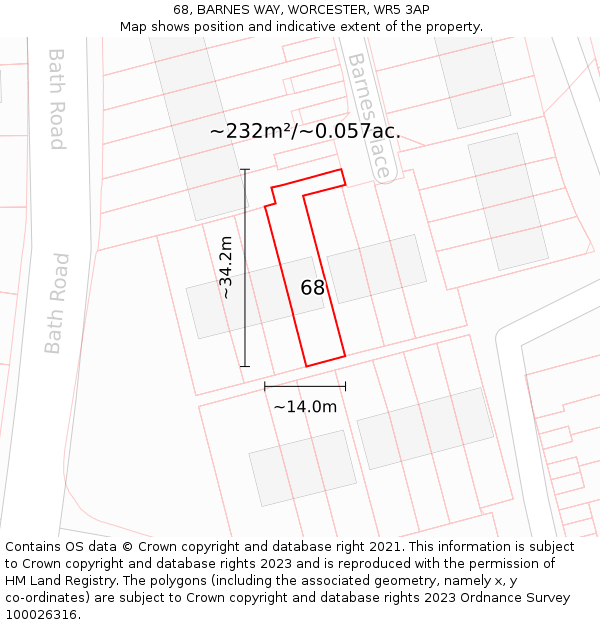 68, BARNES WAY, WORCESTER, WR5 3AP: Plot and title map