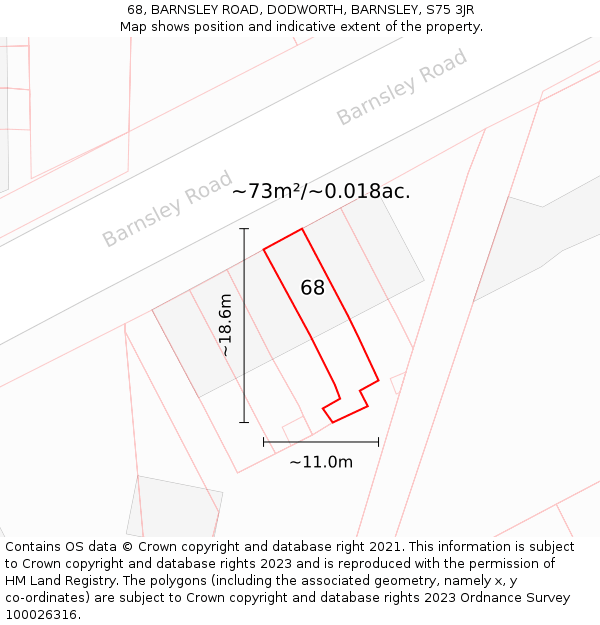 68, BARNSLEY ROAD, DODWORTH, BARNSLEY, S75 3JR: Plot and title map