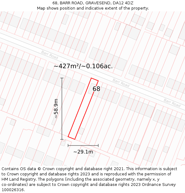 68, BARR ROAD, GRAVESEND, DA12 4DZ: Plot and title map