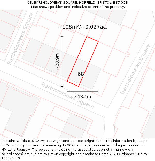 68, BARTHOLOMEWS SQUARE, HORFIELD, BRISTOL, BS7 0QB: Plot and title map