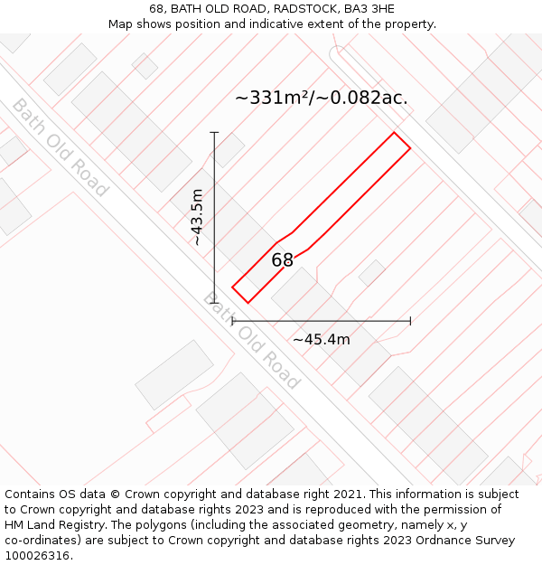 68, BATH OLD ROAD, RADSTOCK, BA3 3HE: Plot and title map