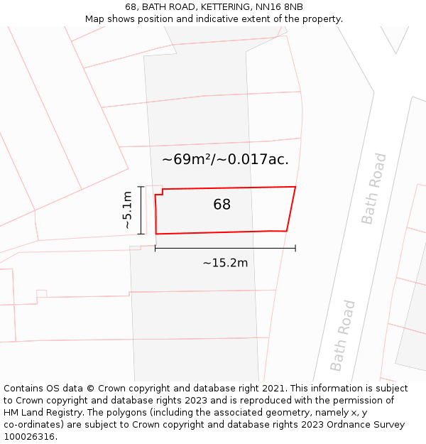 68, BATH ROAD, KETTERING, NN16 8NB: Plot and title map