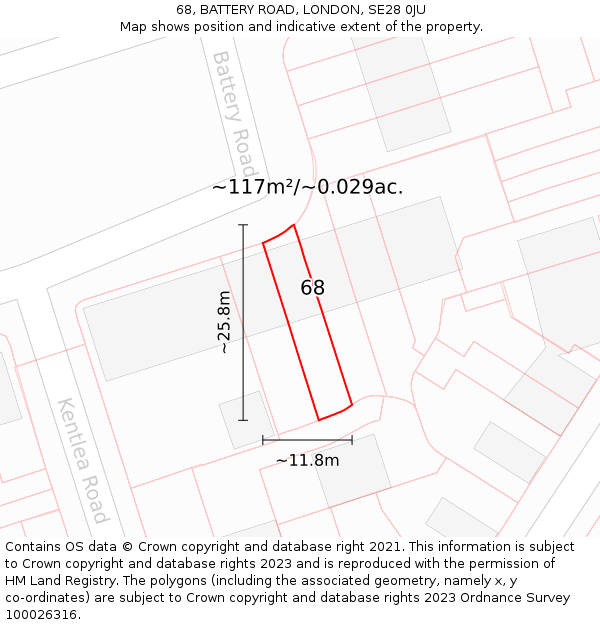 68, BATTERY ROAD, LONDON, SE28 0JU: Plot and title map