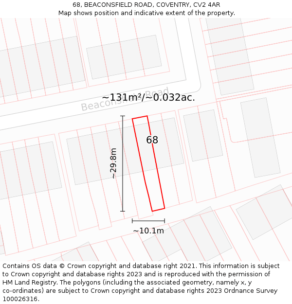 68, BEACONSFIELD ROAD, COVENTRY, CV2 4AR: Plot and title map