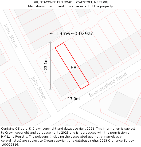 68, BEACONSFIELD ROAD, LOWESTOFT, NR33 0RJ: Plot and title map