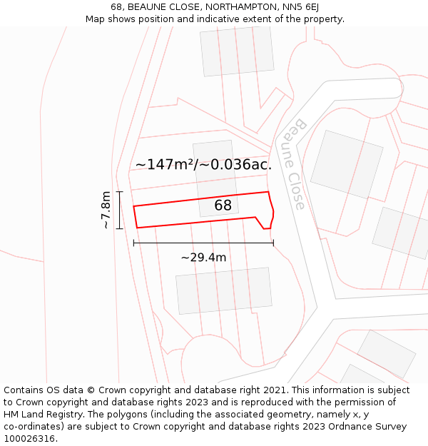 68, BEAUNE CLOSE, NORTHAMPTON, NN5 6EJ: Plot and title map