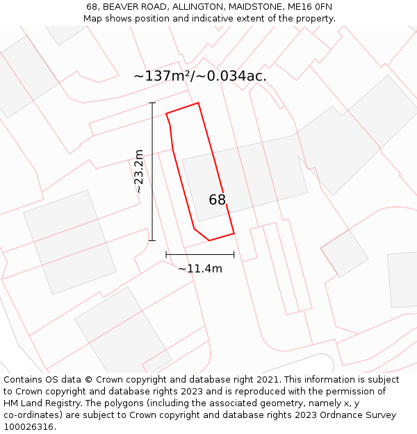 68, BEAVER ROAD, ALLINGTON, MAIDSTONE, ME16 0FN: Plot and title map